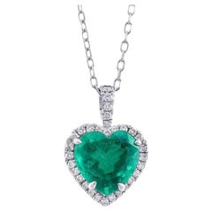 GIA Certified 1.82 Carat Natural Colombian Emerald Diamond 18KWG Pendant