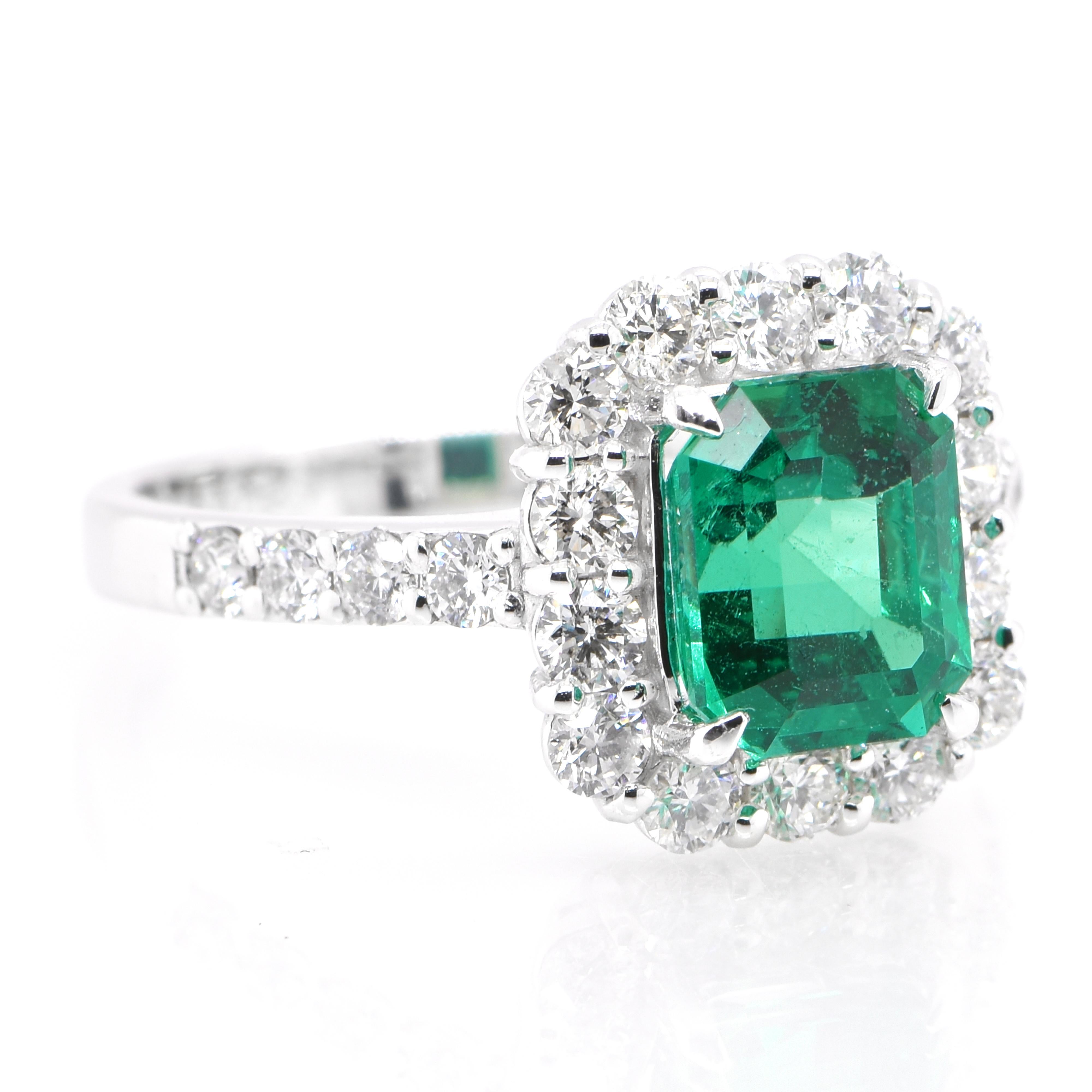 Modern GIA Certified 1.82 Carat Natural Colombian Emerald Ring Set in Platinum
