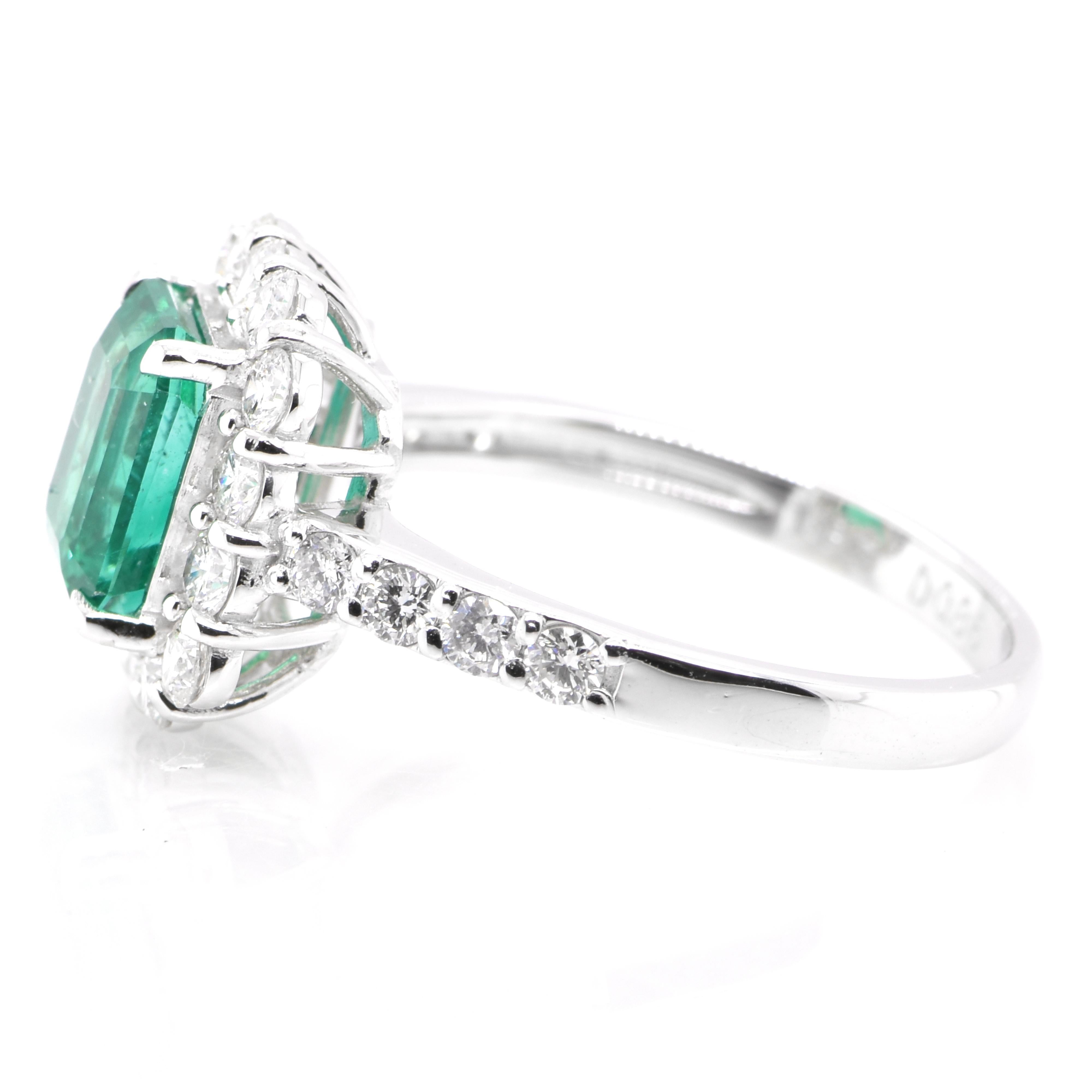 Emerald Cut GIA Certified 1.82 Carat Natural Colombian Emerald Ring Set in Platinum For Sale