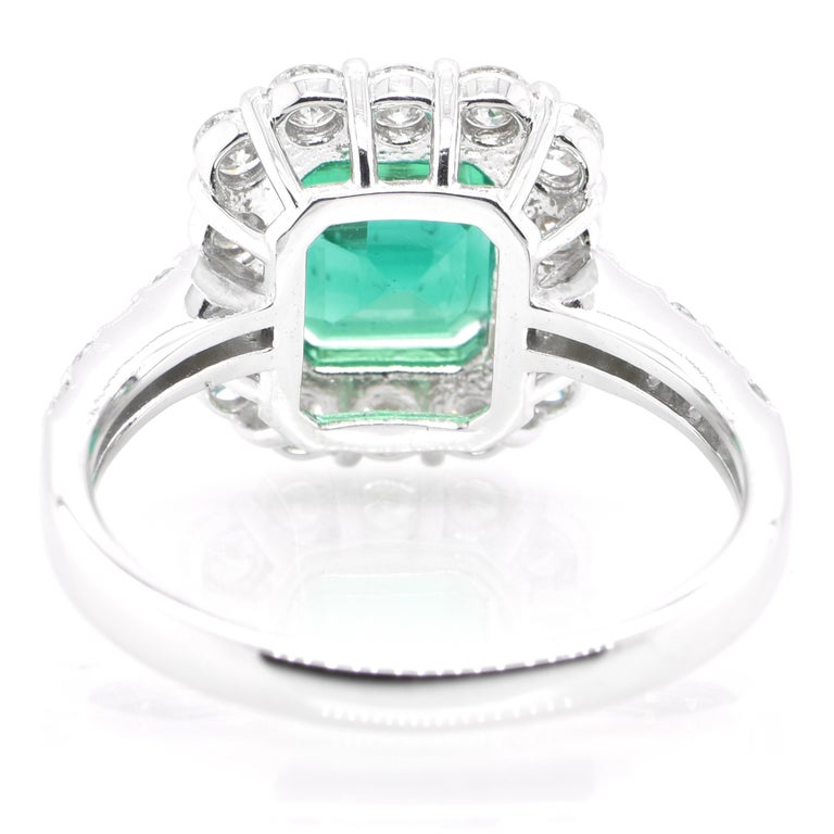 Women's GIA Certified 1.82 Carat Natural Colombian Emerald Ring Set in Platinum For Sale