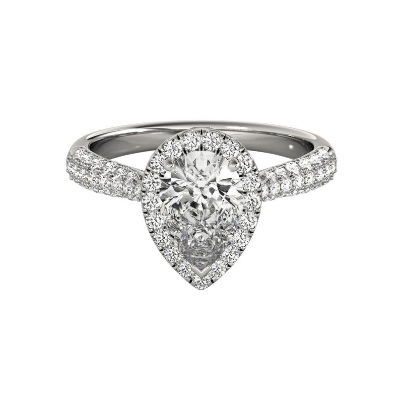 GIA Certified 1.82 Carat Pear Halo Multi-Row  Diamond Ring