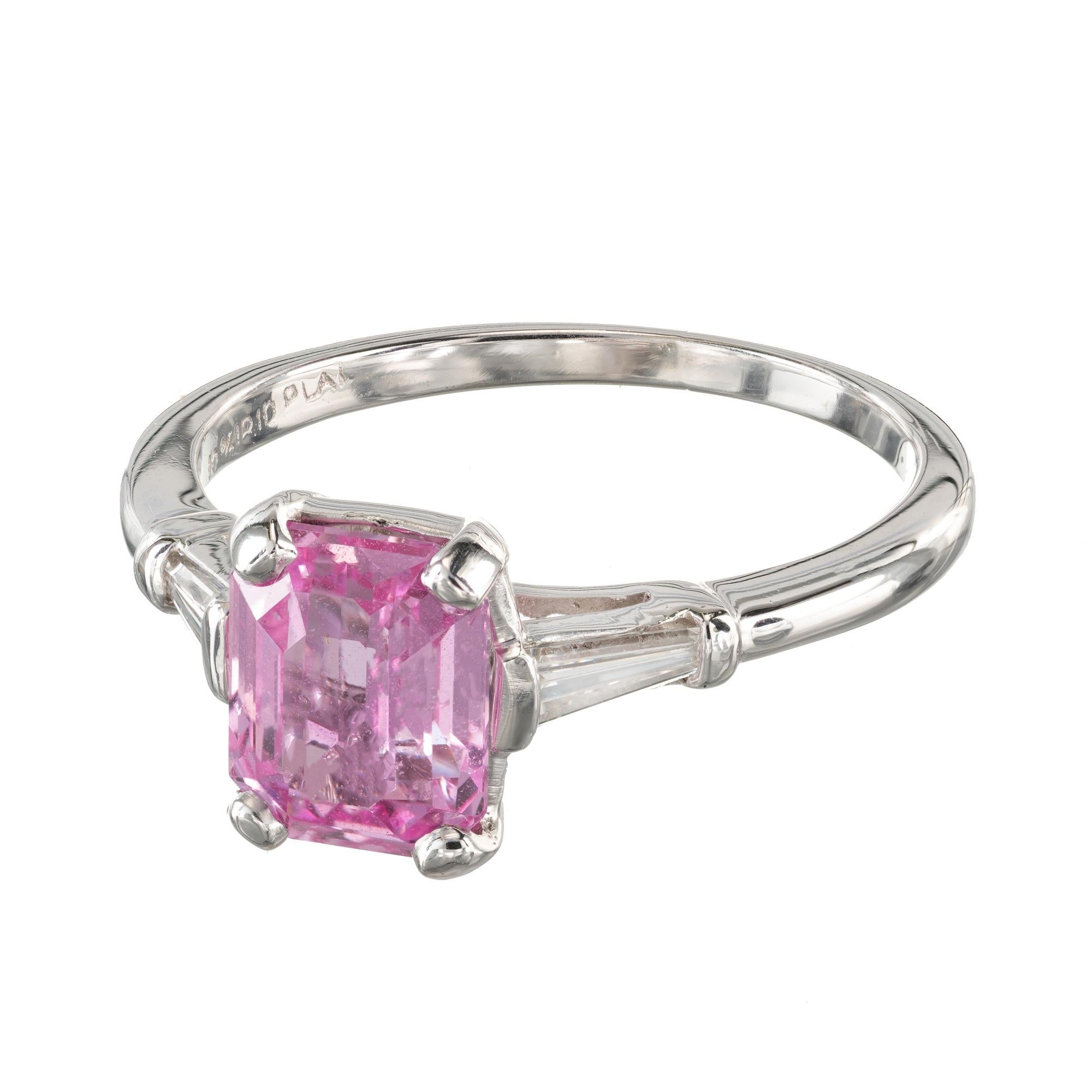Baguette Cut GIA Certified 1.82 Carat Pink Sapphire Diamond Platinum Engagement Ring For Sale