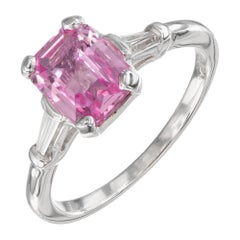 Antique GIA Certified 1.82 Carat Pink Sapphire Diamond Platinum Engagement Ring