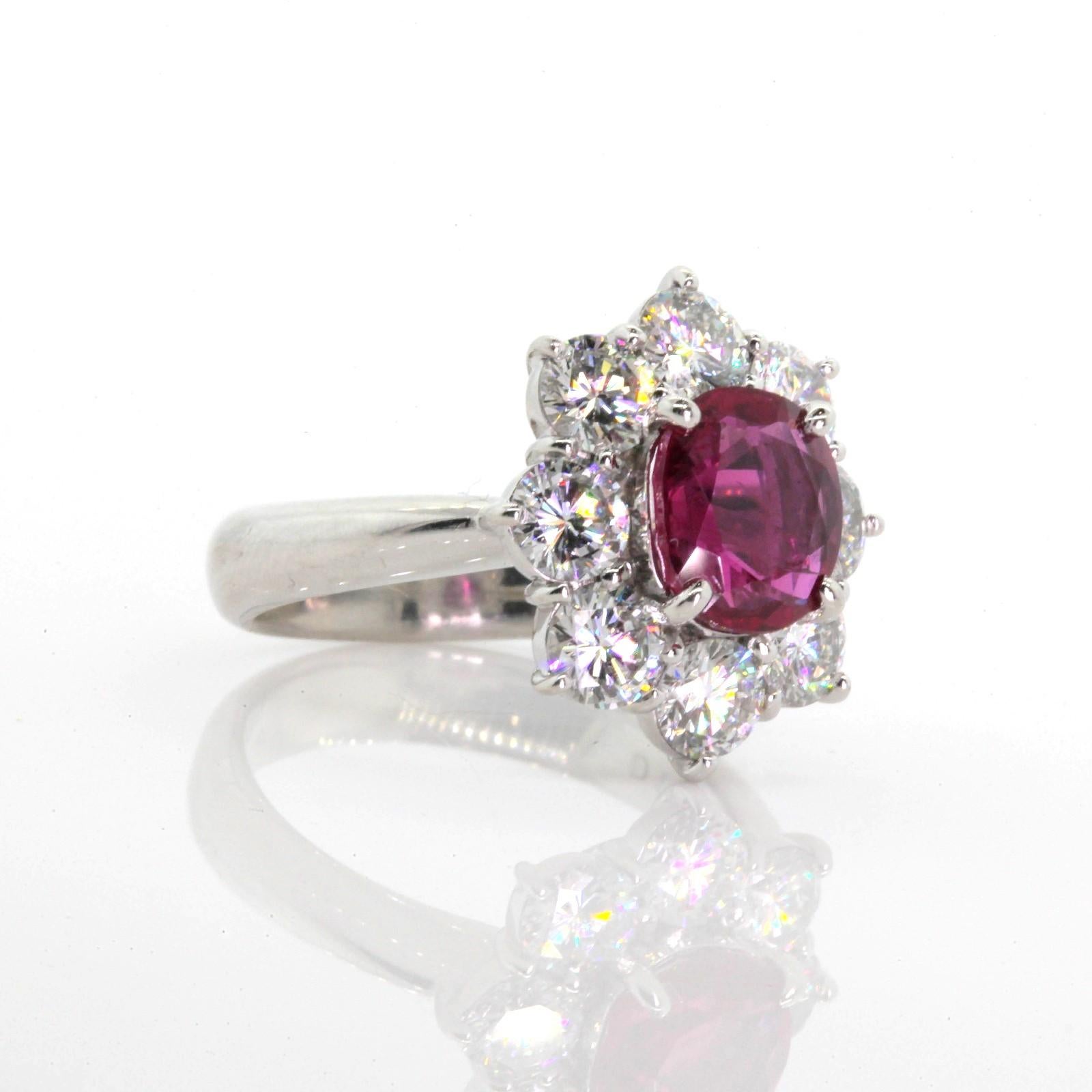 Modern 1.82 Carat GIA Certified Ruby Diamond Platinum Ring For Sale