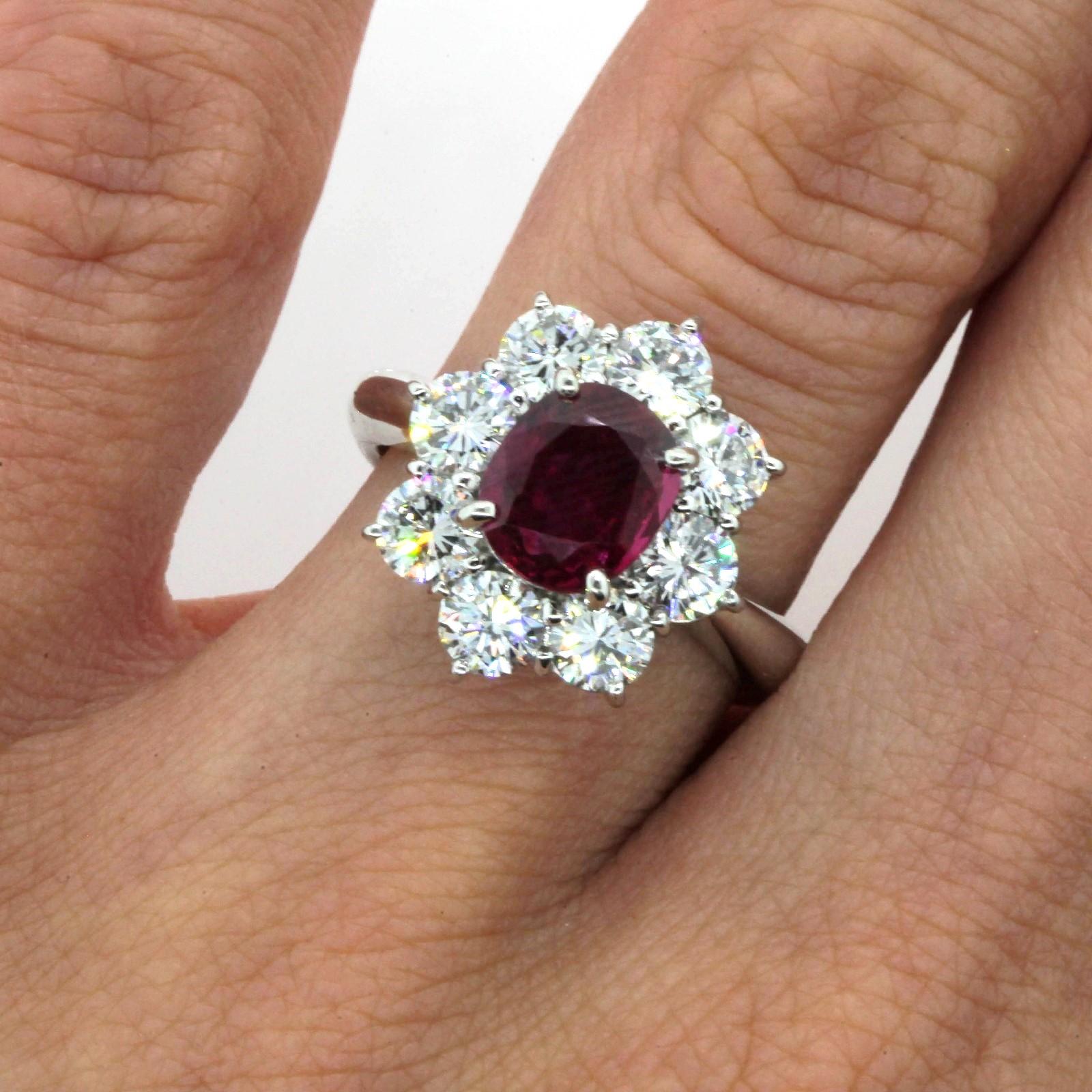 Women's or Men's 1.82 Carat GIA Certified Ruby Diamond Platinum Ring For Sale