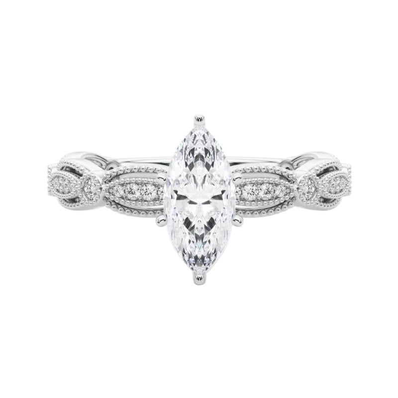 GIA Certified 1.82 Carat Vintage Marquise Milgrain Band Diamond Ring For Sale