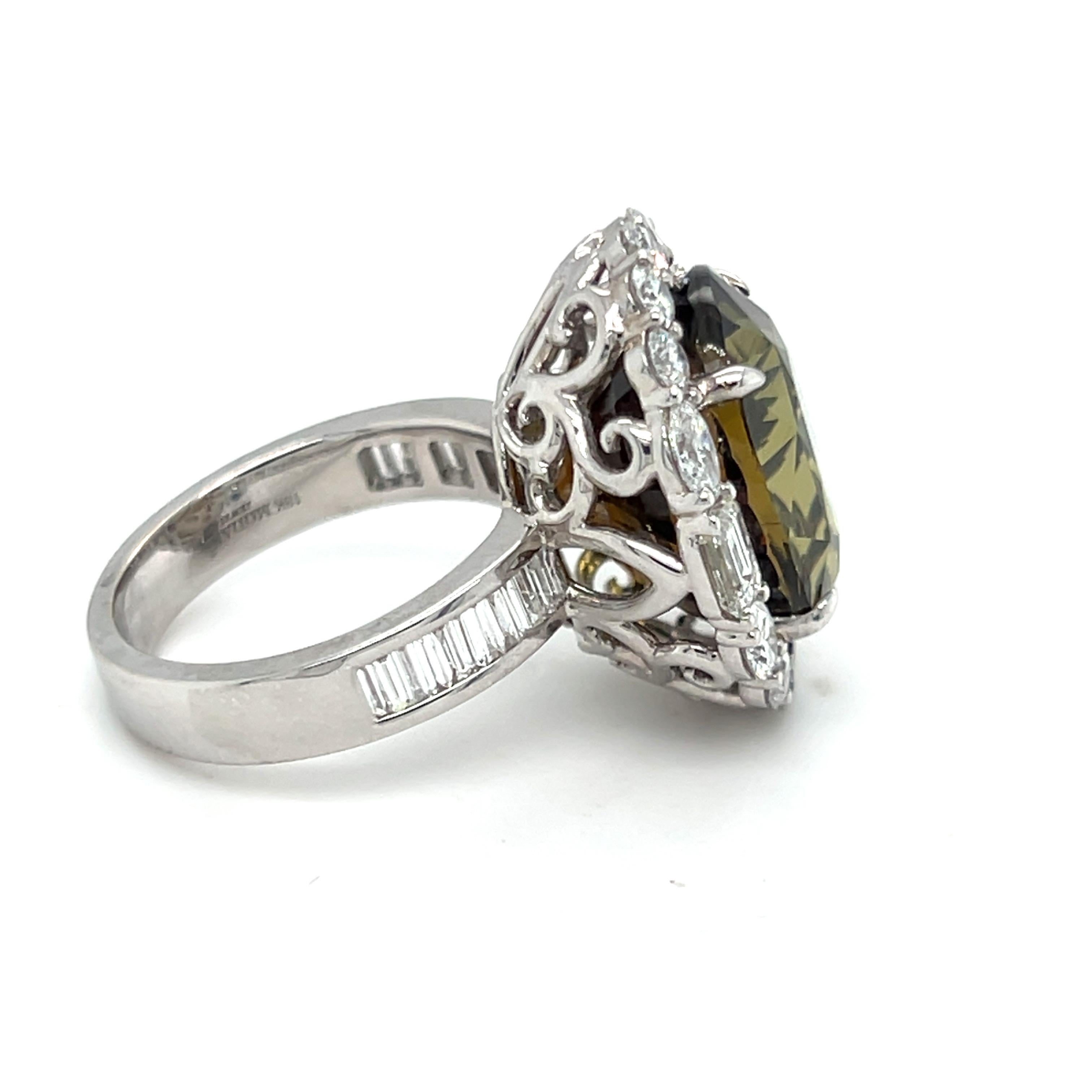 GIA Certified 18.24 Carat Oval Cut  Alexandrite Diamond Cocktail Ring For Sale 1
