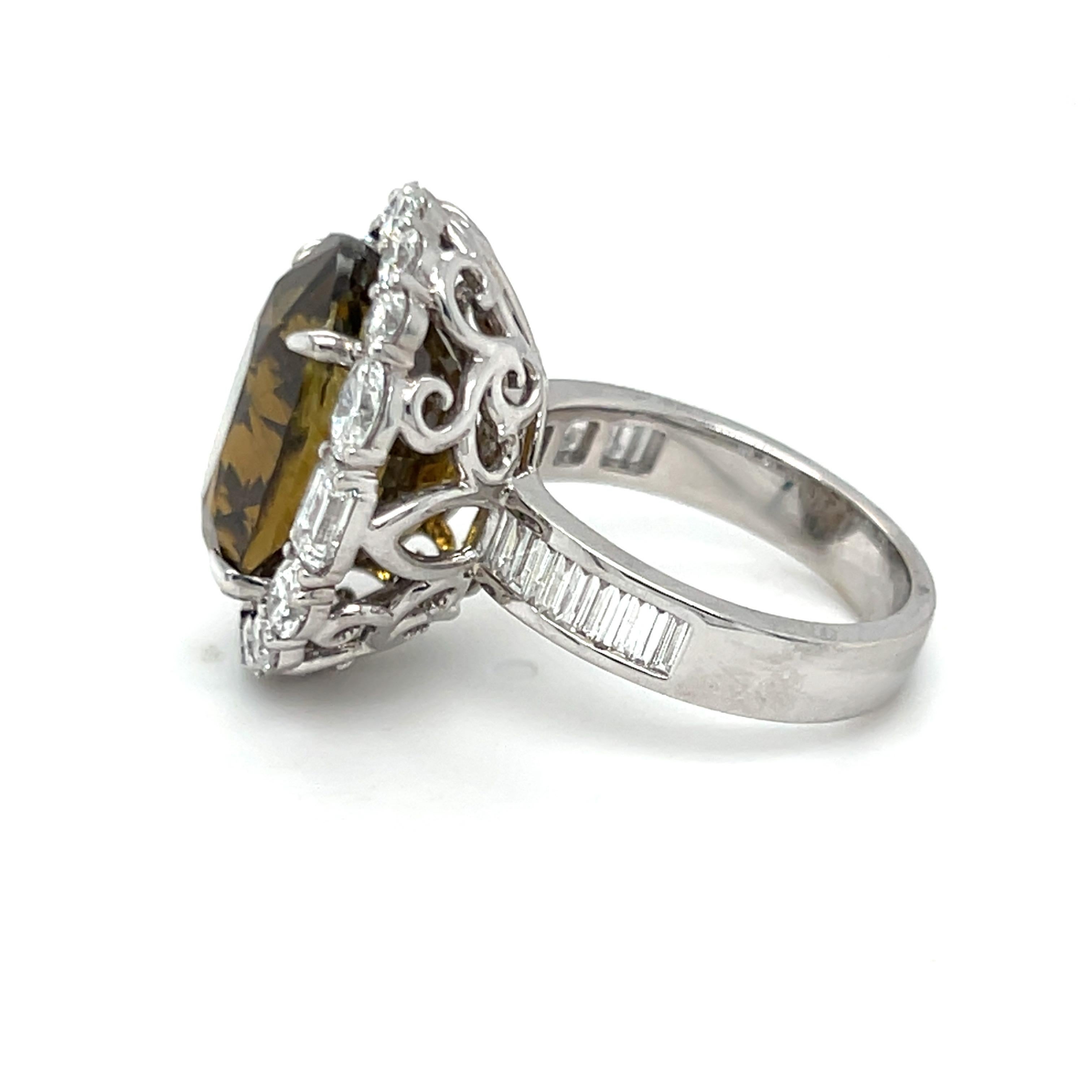 GIA Certified 18.24 Carat Oval Cut  Alexandrite Diamond Cocktail Ring For Sale 4