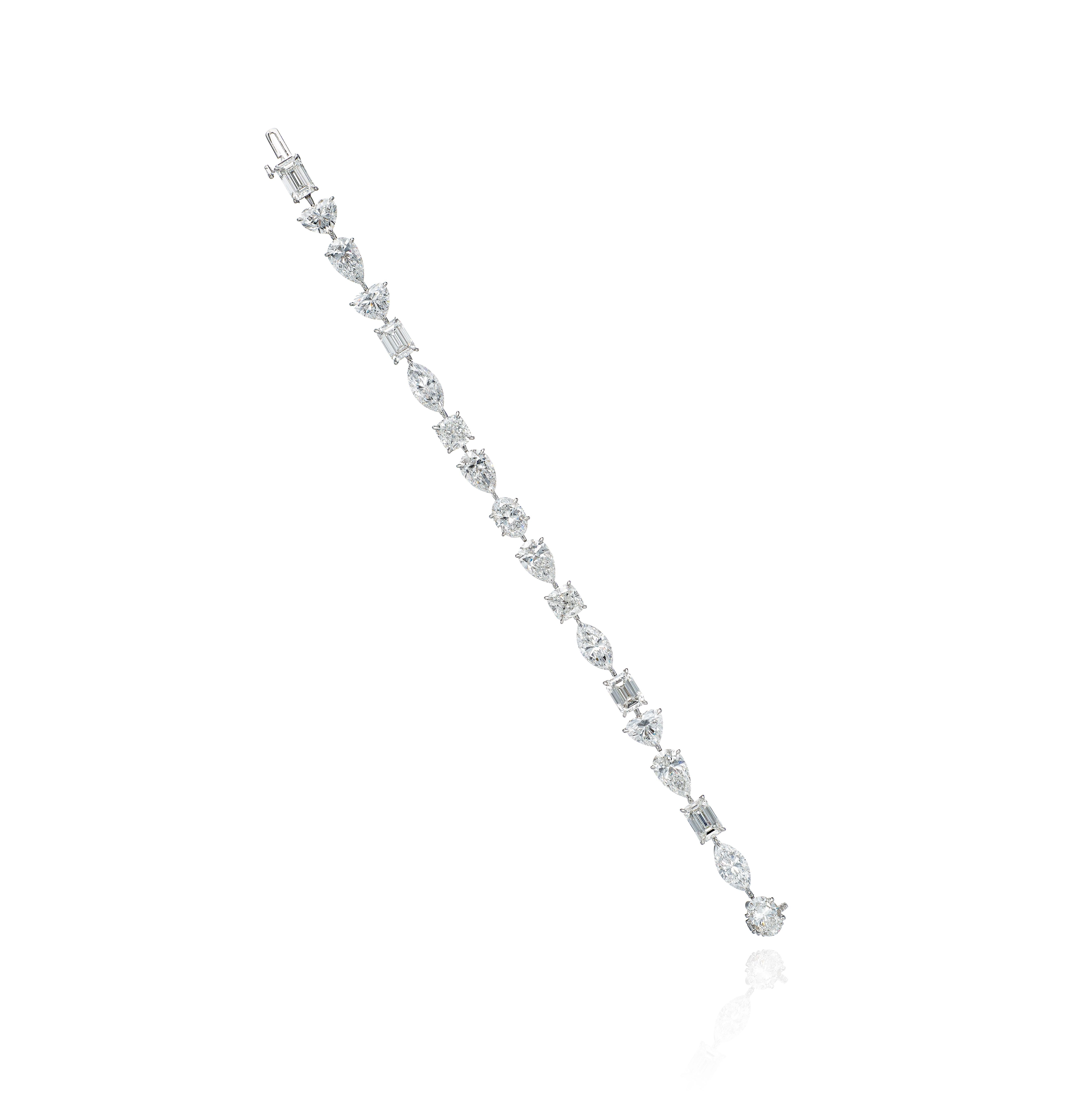 GIA-zertifiziertes 18,25 Karat Multi Shape Diamant-Tennisarmband aus 18K Weißgold (Ovalschliff) im Angebot