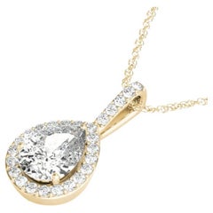 GIA Certified 1.82ct Pear Diamond Tapered Halo Pendant Necklace