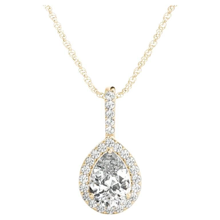 GIA Certified 1.82ct Pear Diamond Tapered Halo Pendant Necklace