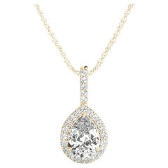 GIA Certified 1.82ct Pear Diamond Tapered Halo Pendant Necklace