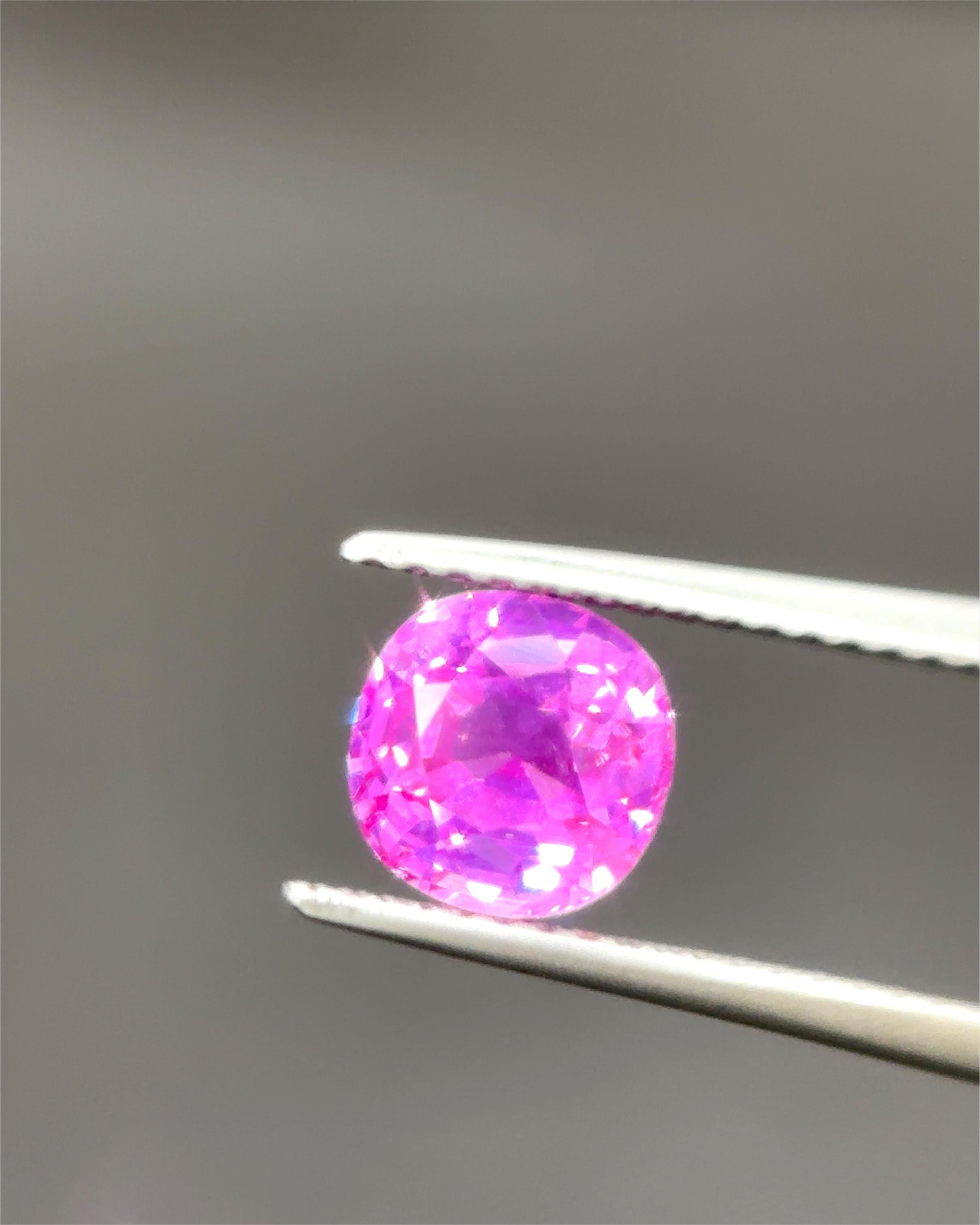Women's or Men's GIA Certified 1.83 Carat Burma No Heat Cushion Cut Pink Sapphire For Sale