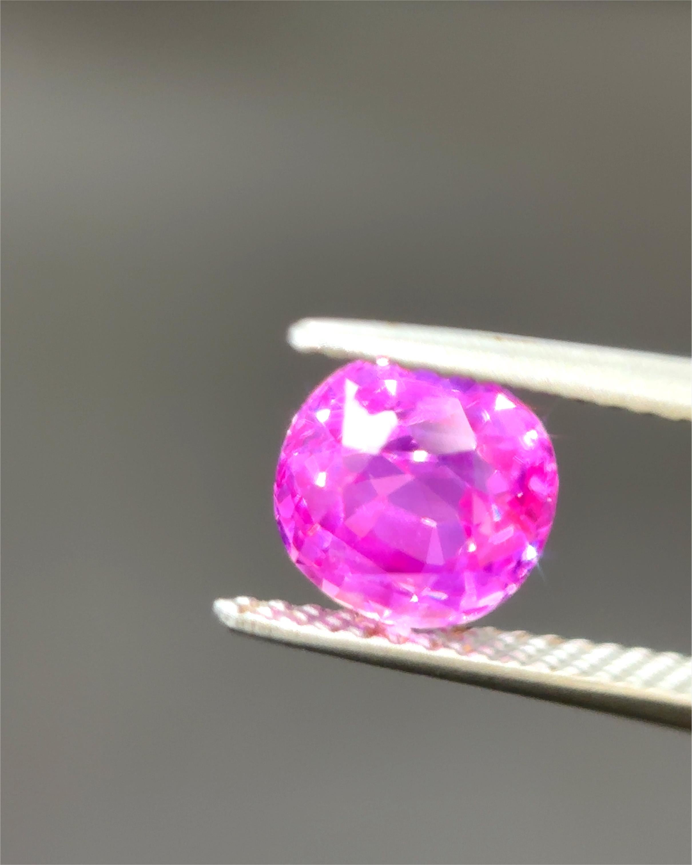 GIA Certified 1.83 Carat Burma No Heat Cushion Cut Pink Sapphire For Sale 2