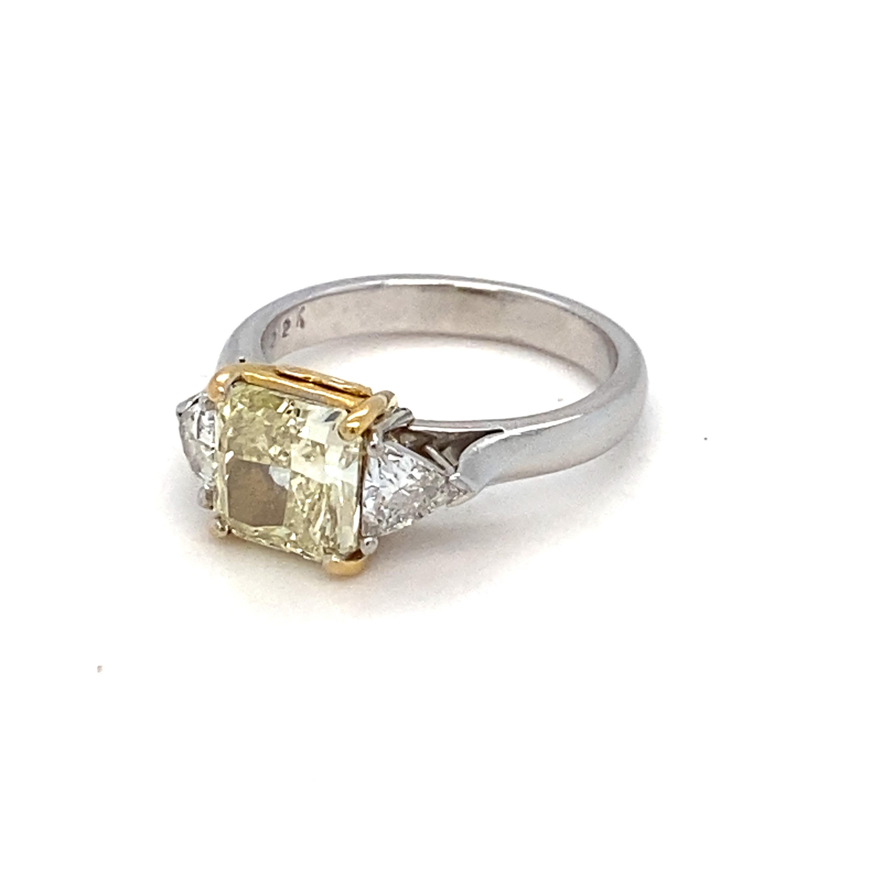 Cushion Cut GIA Certified 1.83 Carat Natural Fancy Light Yellow Diamond Engagement Ring For Sale