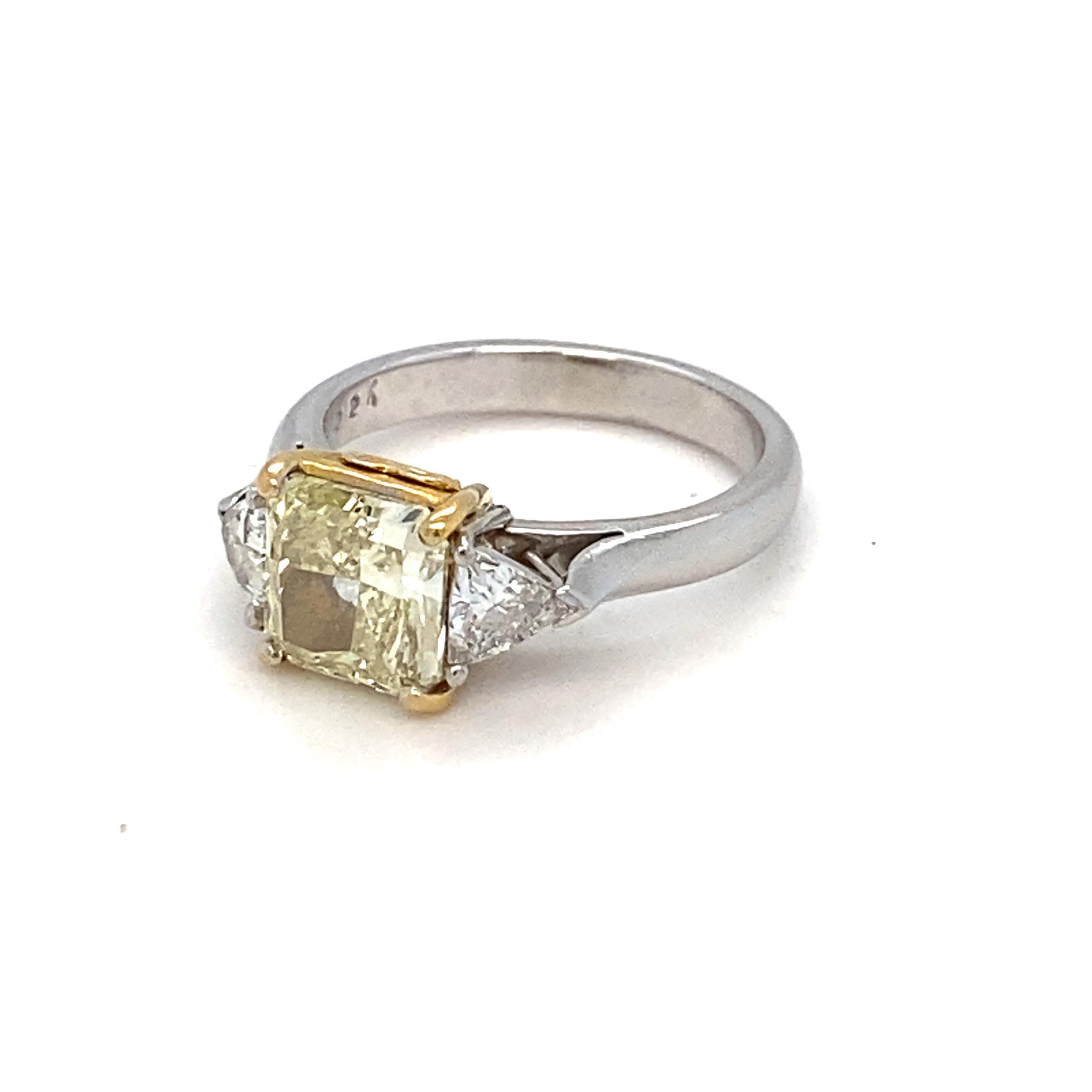 Cushion Cut GIA Certified 1.83 Carat Natural Fancy Light Yellow Diamond Engagement Ring