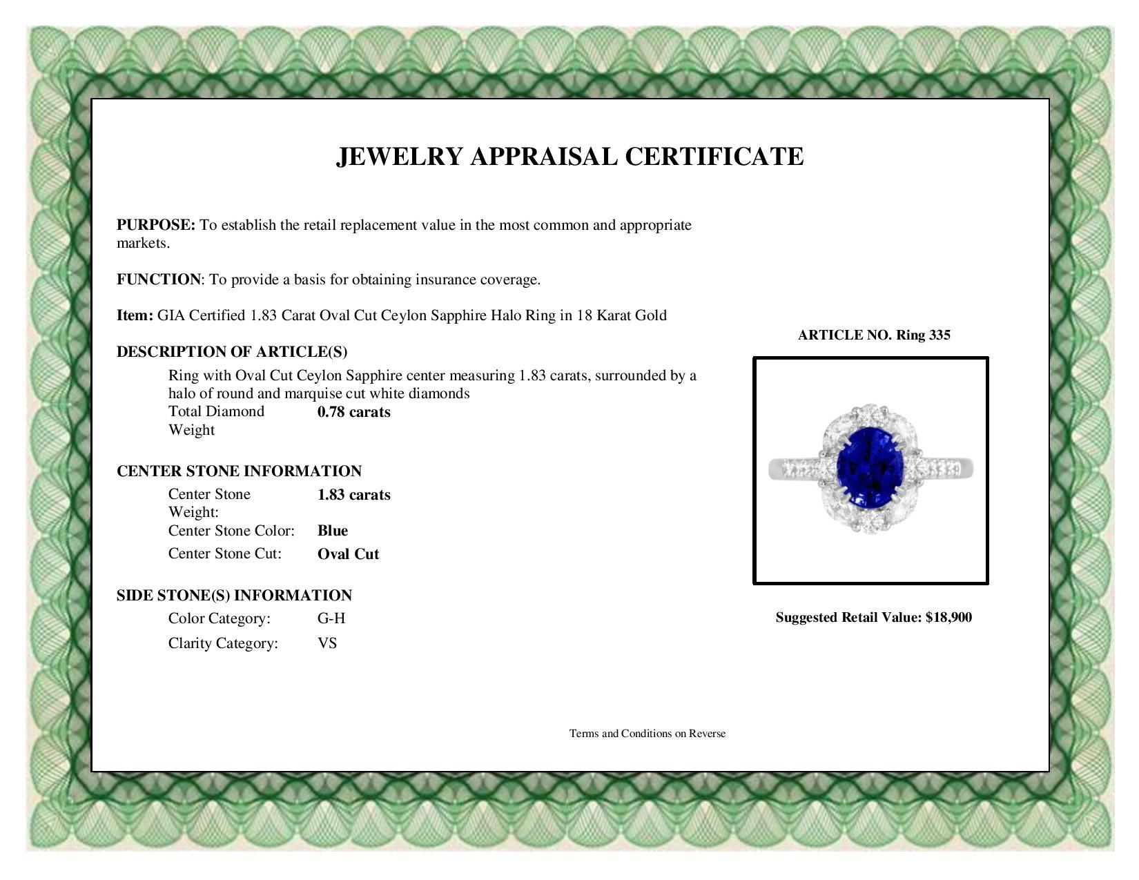 DiamondTown GIA Certified 1.83 Carat Oval Cut Ceylon Sapphire Halo Ring 1
