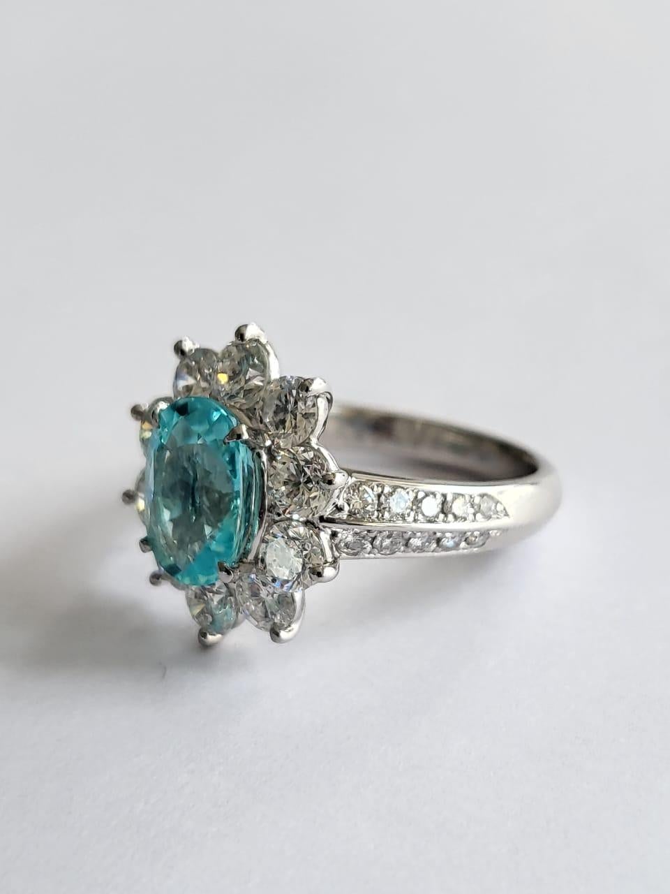 Oval Cut GIA Certified 1.83 Carat Paraiba Tourmaline Diamond Engagement Cocktail Ring For Sale