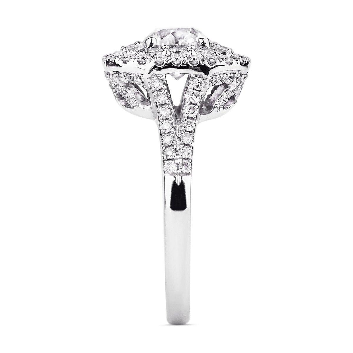 Round Cut GIA Certified 1.83 Carat White Round Halo Diamond 18 Karat Gold Engagement Ring For Sale