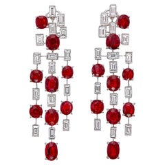 GIA Certified 18.36 Carat Burma Pigeon Blood No Heat Ruby Diamond Earrings