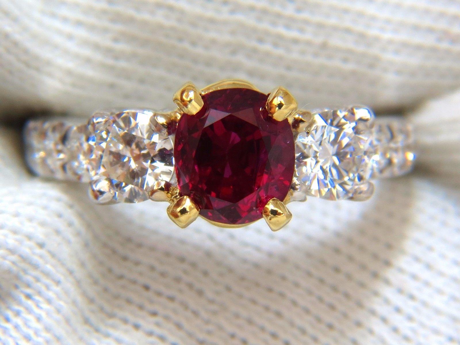 Oval Cut GIA Certified 1.83ct oval cut pigeons blood red ruby 1.02ct diamonds ring 18kt