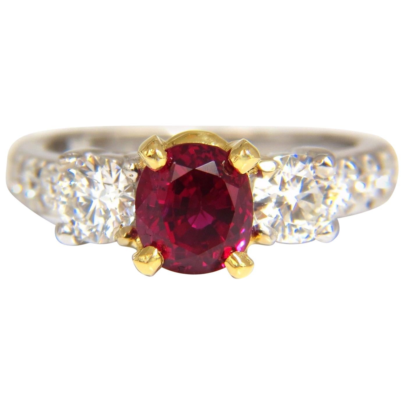 GIA Certified 1.83ct oval cut "pigeons blood" red ruby 1.02ct diamonds ring 18kt