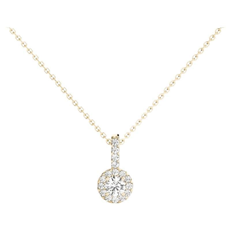 GIA Certified 1.83ct Round Diamond Petite Halo Yellow Gold Pendant Necklace