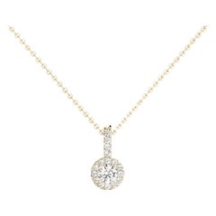 GIA Certified 1.83ct Round Diamond Petite Halo Yellow Gold Pendant Necklace