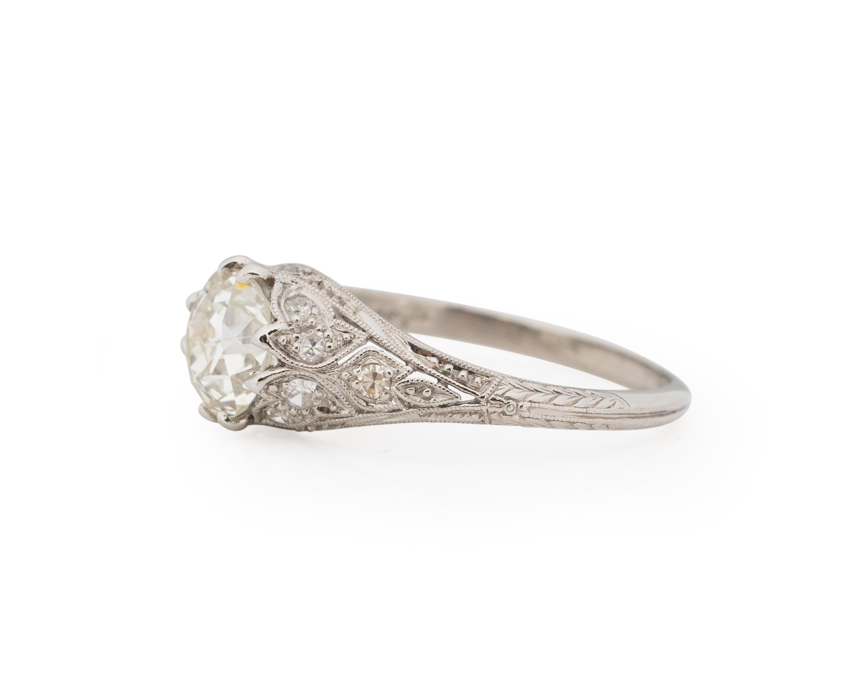 Old European Cut GIA Certified 1.84 Carat Art Deco Diamond Platinum Engagement Ring For Sale