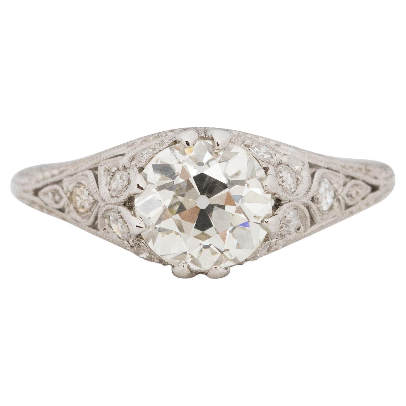 GIA Certified 1.84 Carat Art Deco Diamond Platinum Engagement Ring