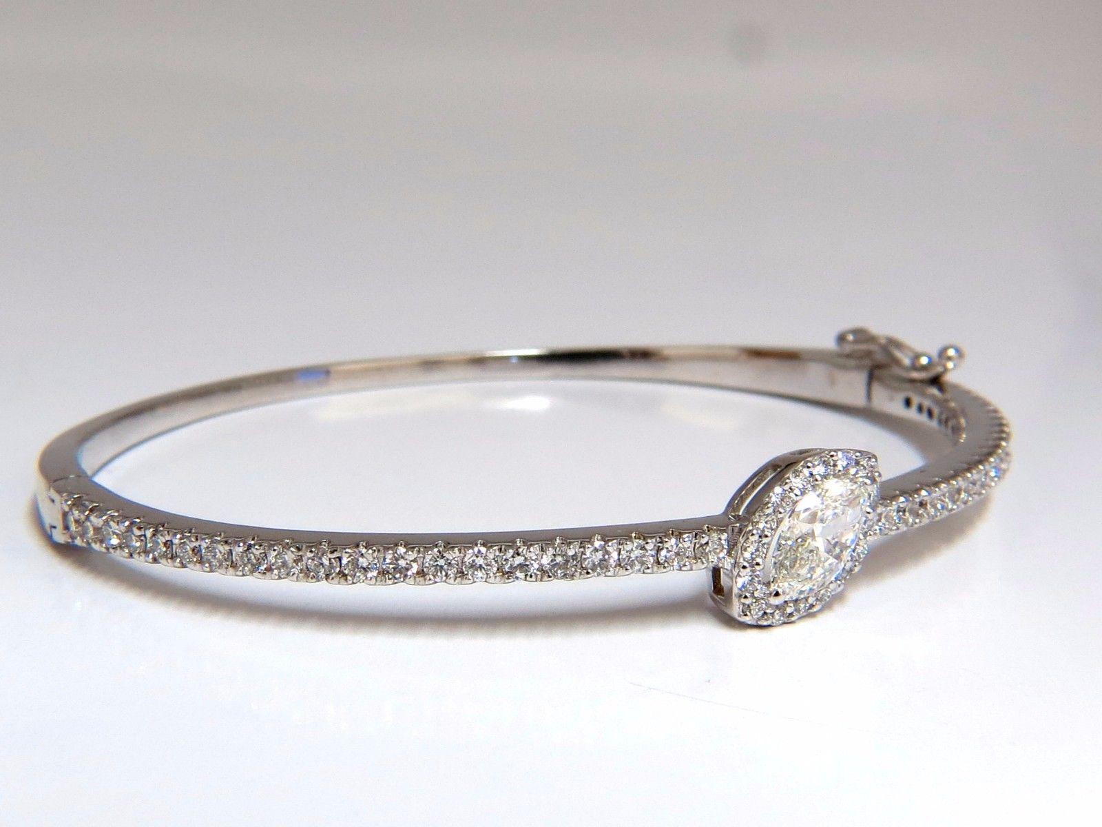 GIA Certified 1.84 Carat Marquise Diamond Cluster Halo Bangle Bracelet 14 Karat For Sale 7
