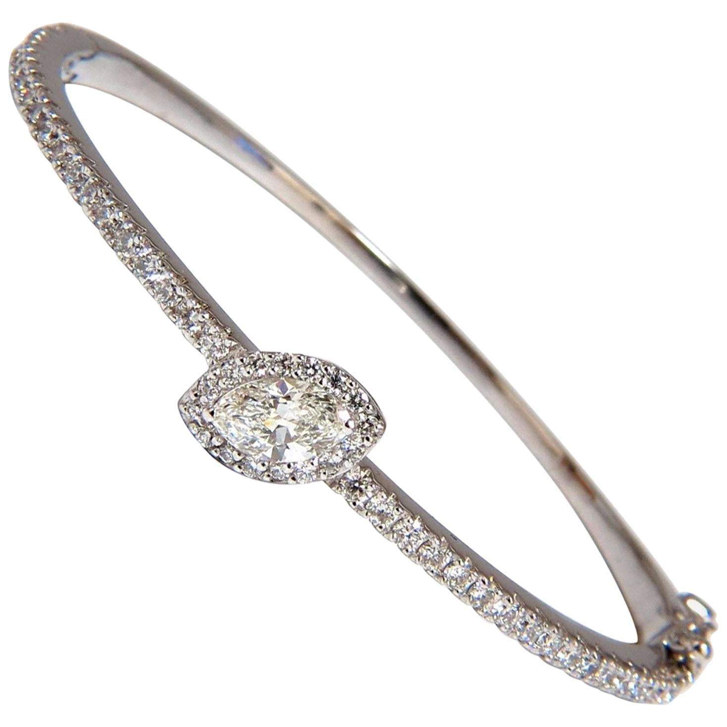 GIA Certified 1.84 Carat Marquise Diamond Cluster Halo Bangle Bracelet 14 Karat For Sale