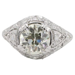 GIA Certified 1.84 Carat N SI1 Art Deco Platinum Natural Diamond Engagement Ring