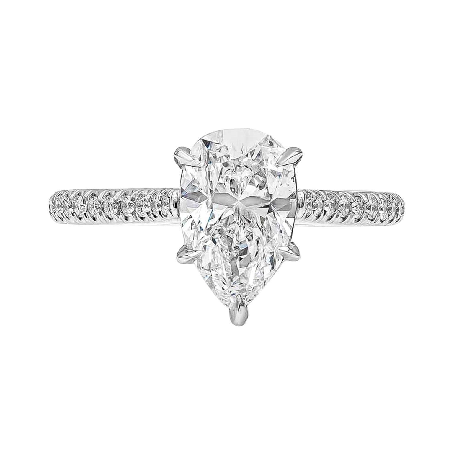 GIA Certified 1.84 Carats Pear Shape Diamond Pavé Engagement Ring in Platinum