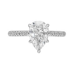 GIA Certified 1.84 Carats Pear Shape Diamond Pavé Engagement Ring in Platinum