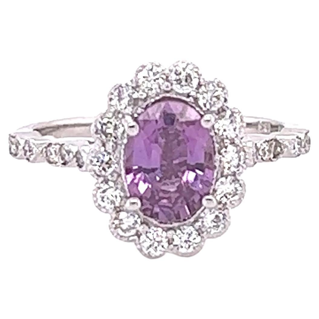 GIA Certified 1.84 Carat Purple Pink Sapphire Diamond 18 Karat White Gold Ring For Sale