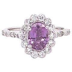 Anello in oro bianco 18 carati certificato GIA da 1,84 carati con zaffiro rosa viola e diamante