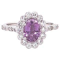 Bague en or blanc 18 carats avec diamants et saphir rose violet de 1,84 carat certifié par le GIA