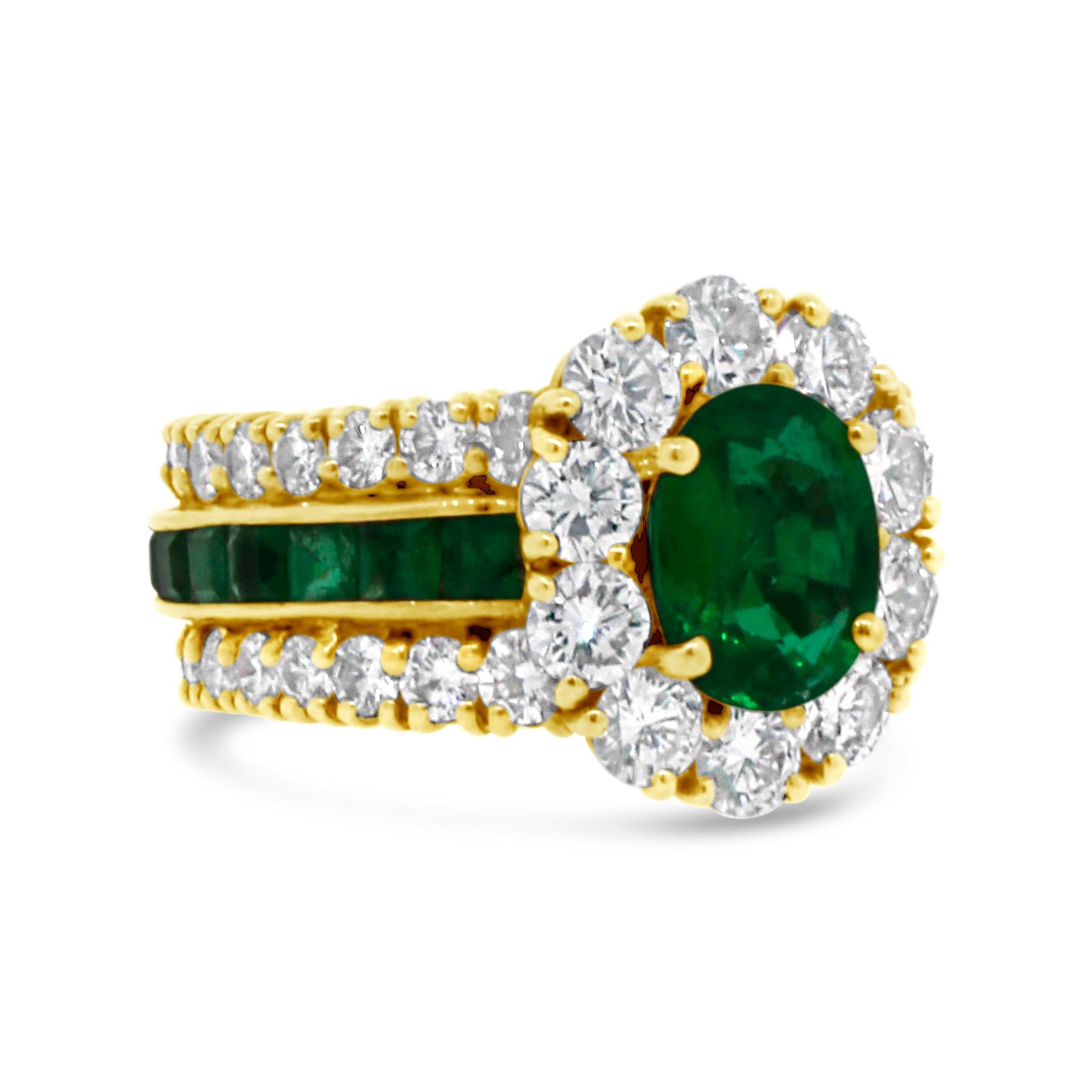 GIA Certified 1.84 Oval Emerald and Diamond Ring In Good Condition For Sale In New York, NY