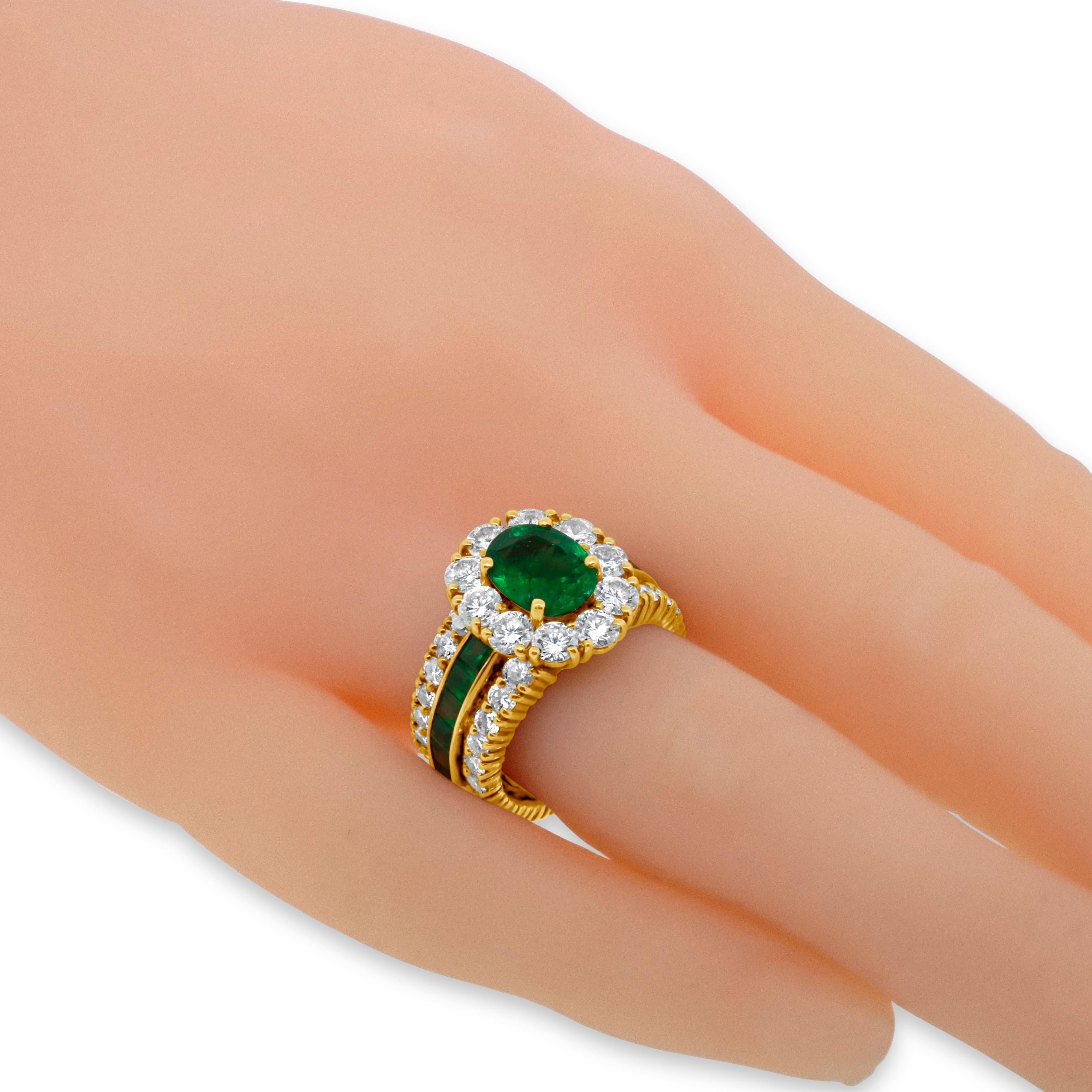 Women's GIA Certified 1.84 Oval Emerald and Diamond Ring For Sale