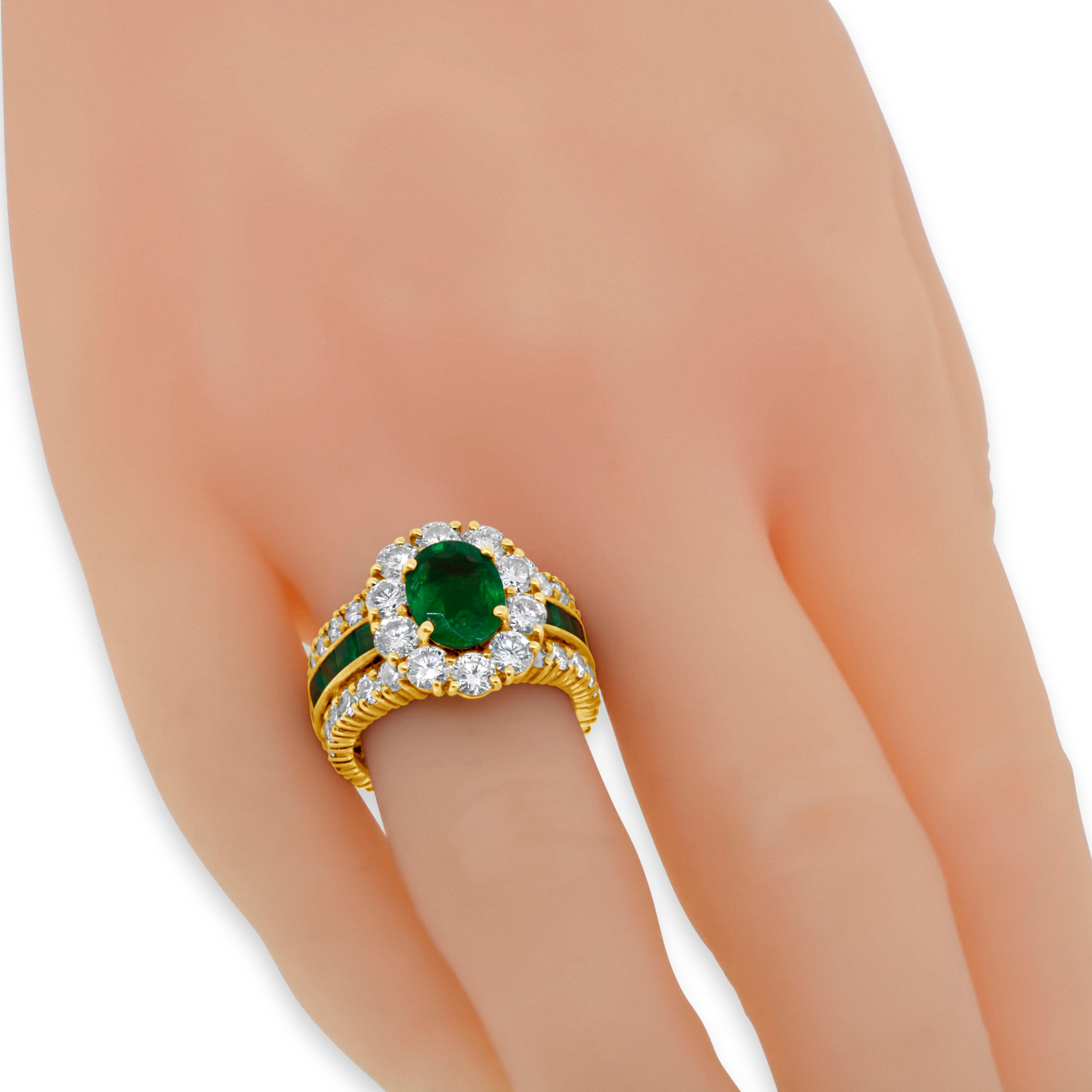 GIA Certified 1.84 Oval Emerald and Diamond Ring For Sale 1