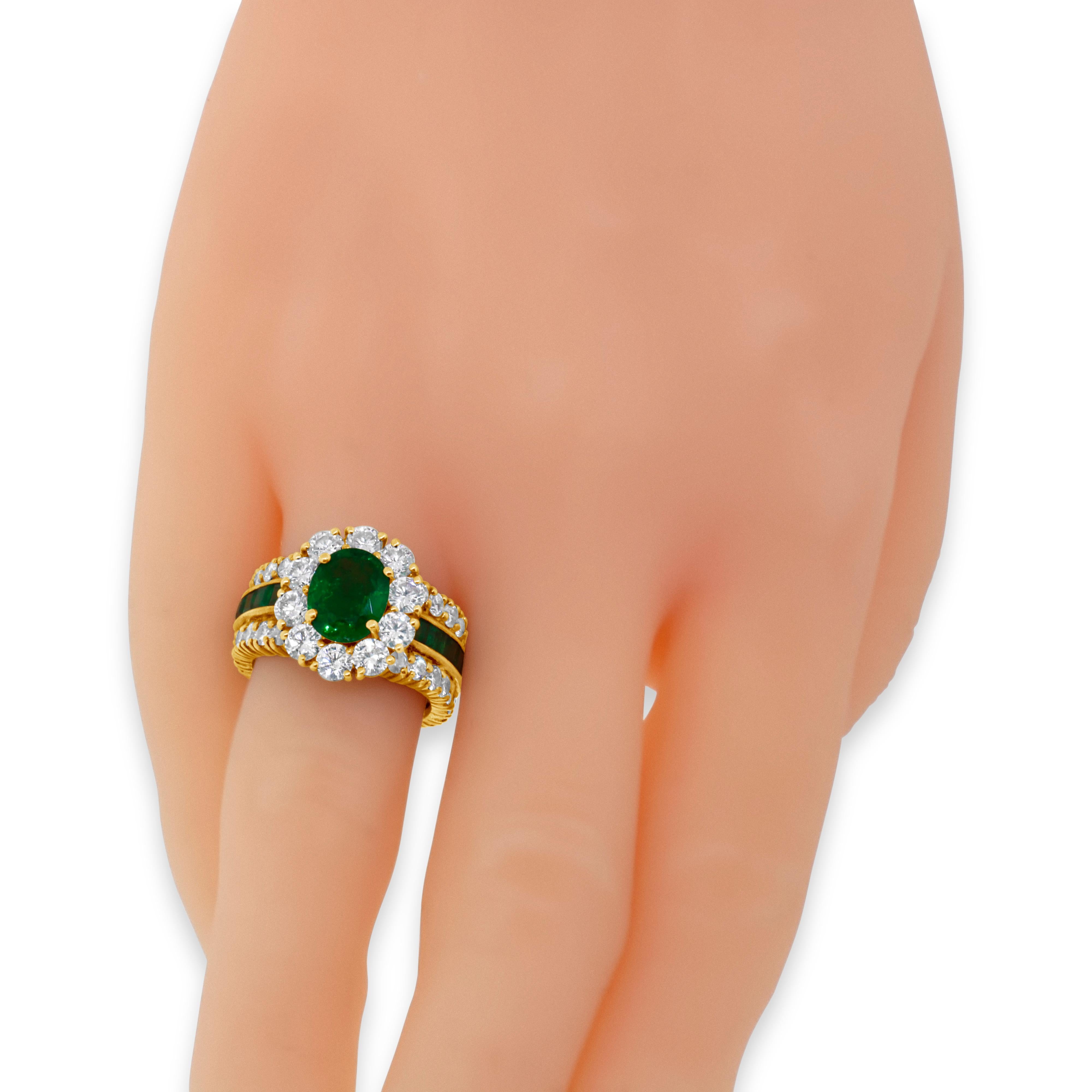 GIA Certified 1.84 Oval Emerald and Diamond Ring For Sale 2