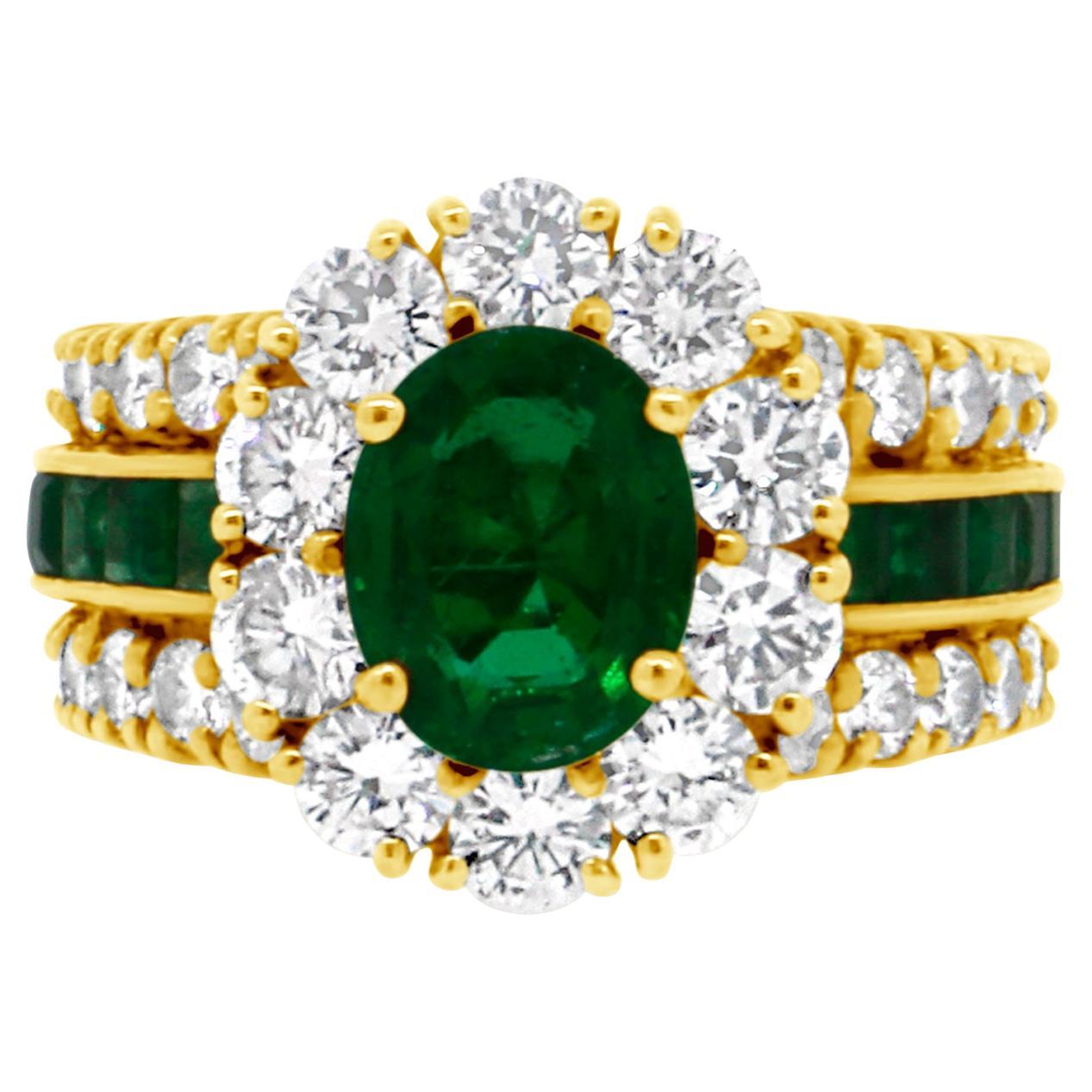 GIA Certified 1.84 Oval Emerald and Diamond Ring