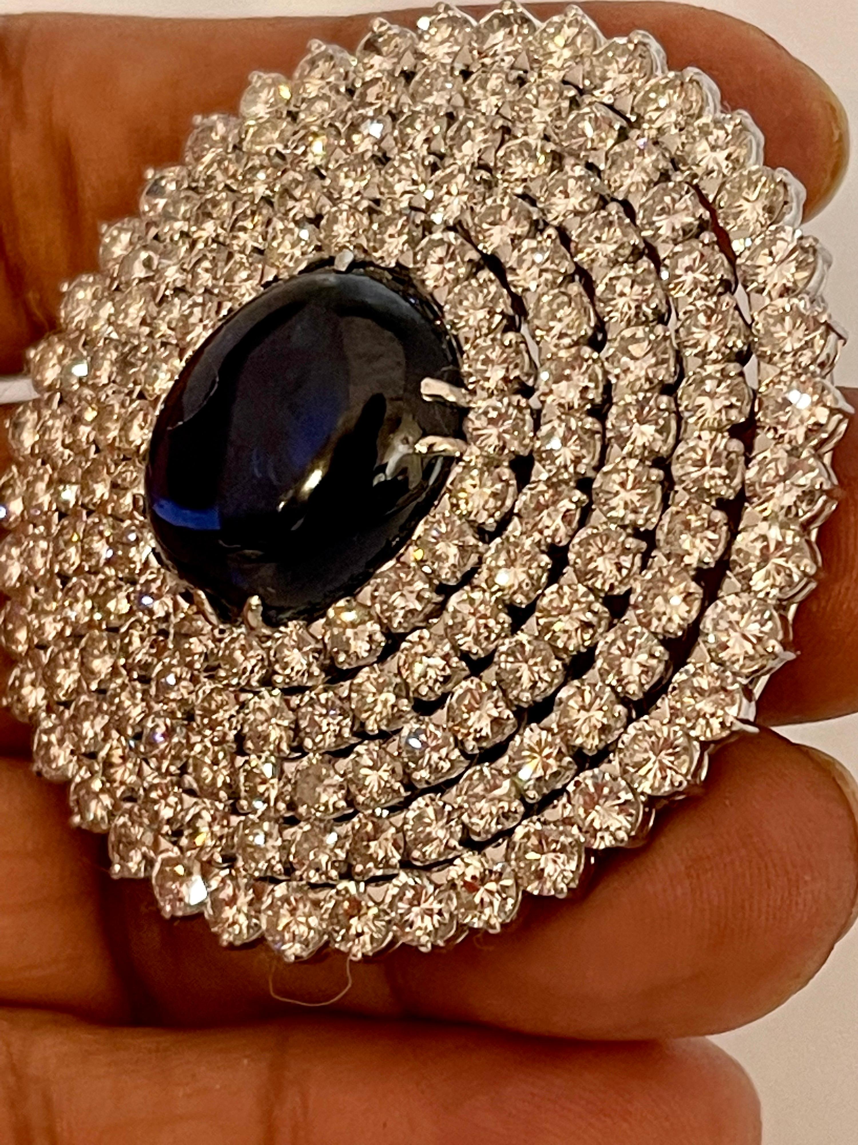 Cabochon GIA Certified 18.41 Ct Sapphire & 21 Ct Diamond VVS/E-F Color Pin Set 18 KWG For Sale