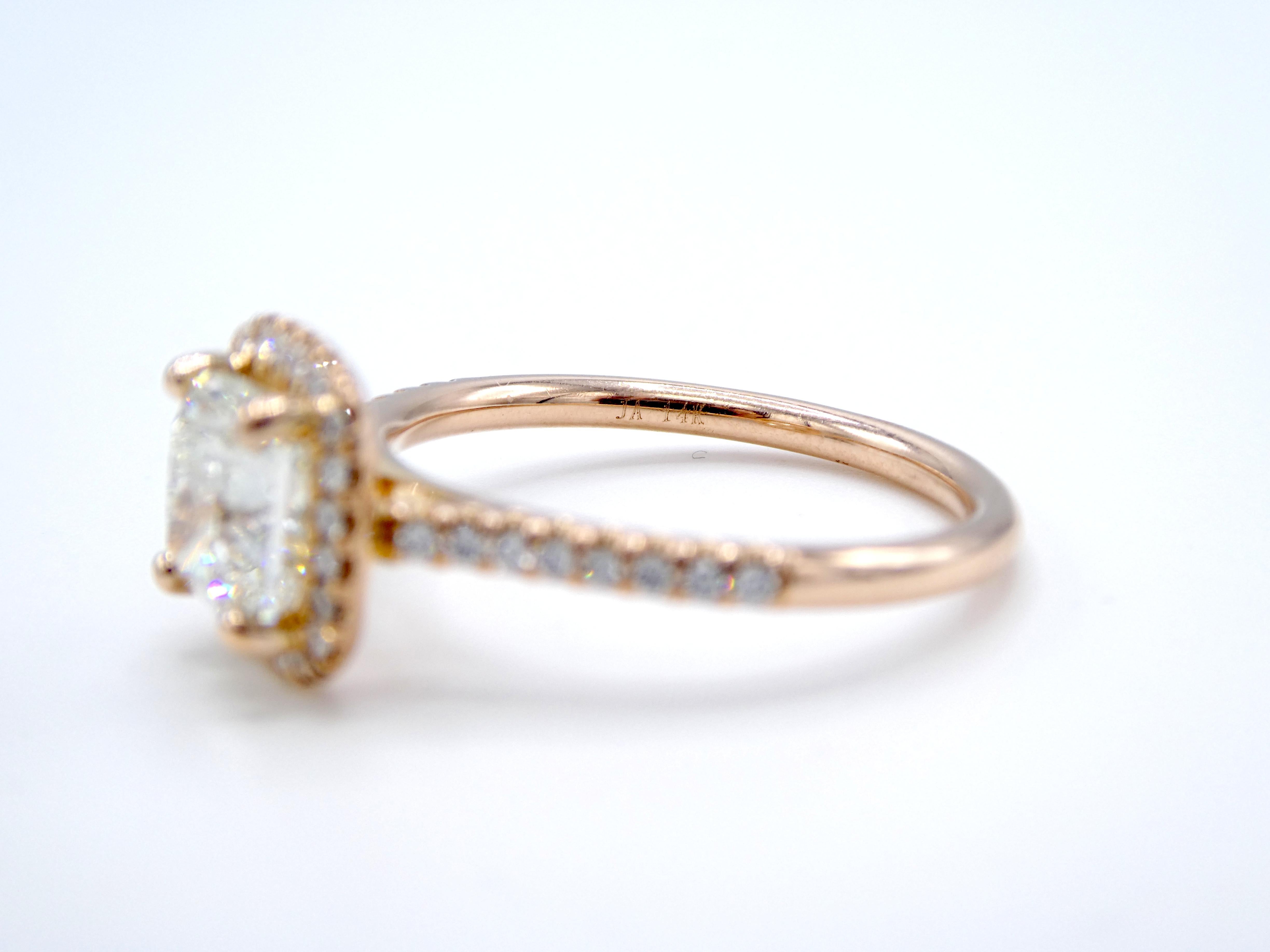 Modern GIA Certified 1.85 Carat Cushion Cut Diamond 14k Rose Gold Halo Engagement Ring