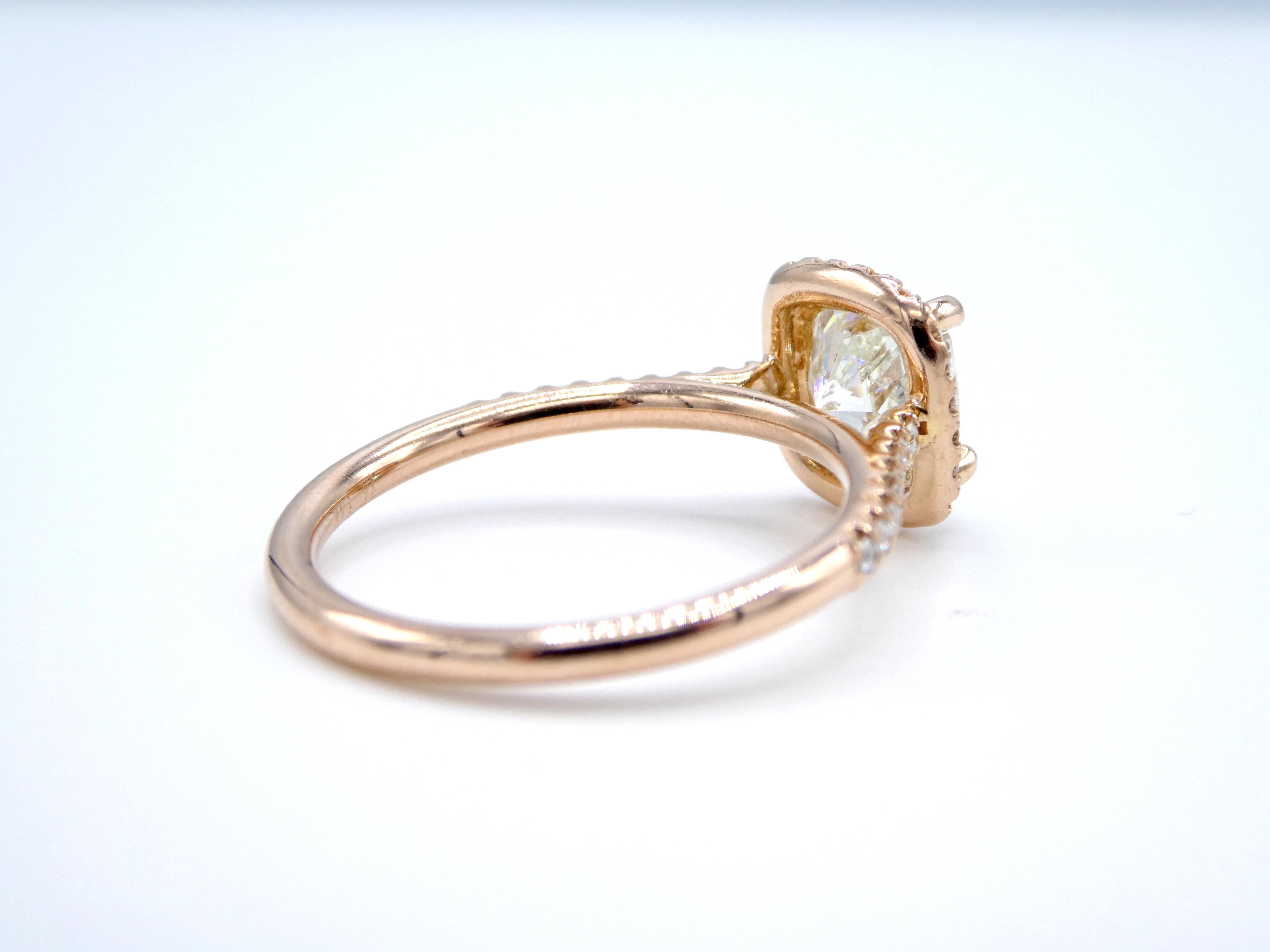 Women's or Men's GIA Certified 1.85 Carat Cushion Cut Diamond 14k Rose Gold Halo Engagement Ring