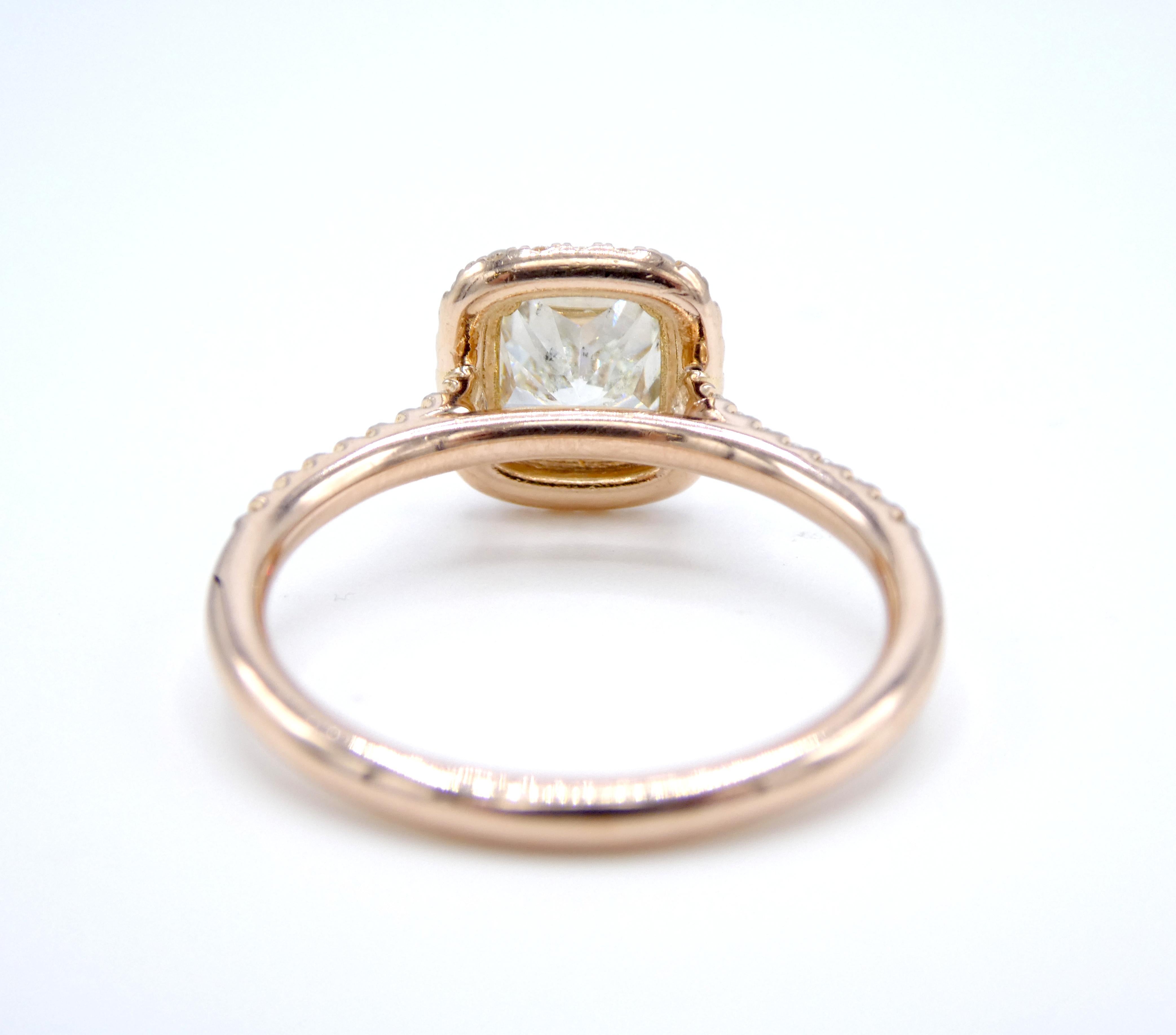 GIA Certified 1.85 Carat Cushion Cut Diamond 14k Rose Gold Halo Engagement Ring 1