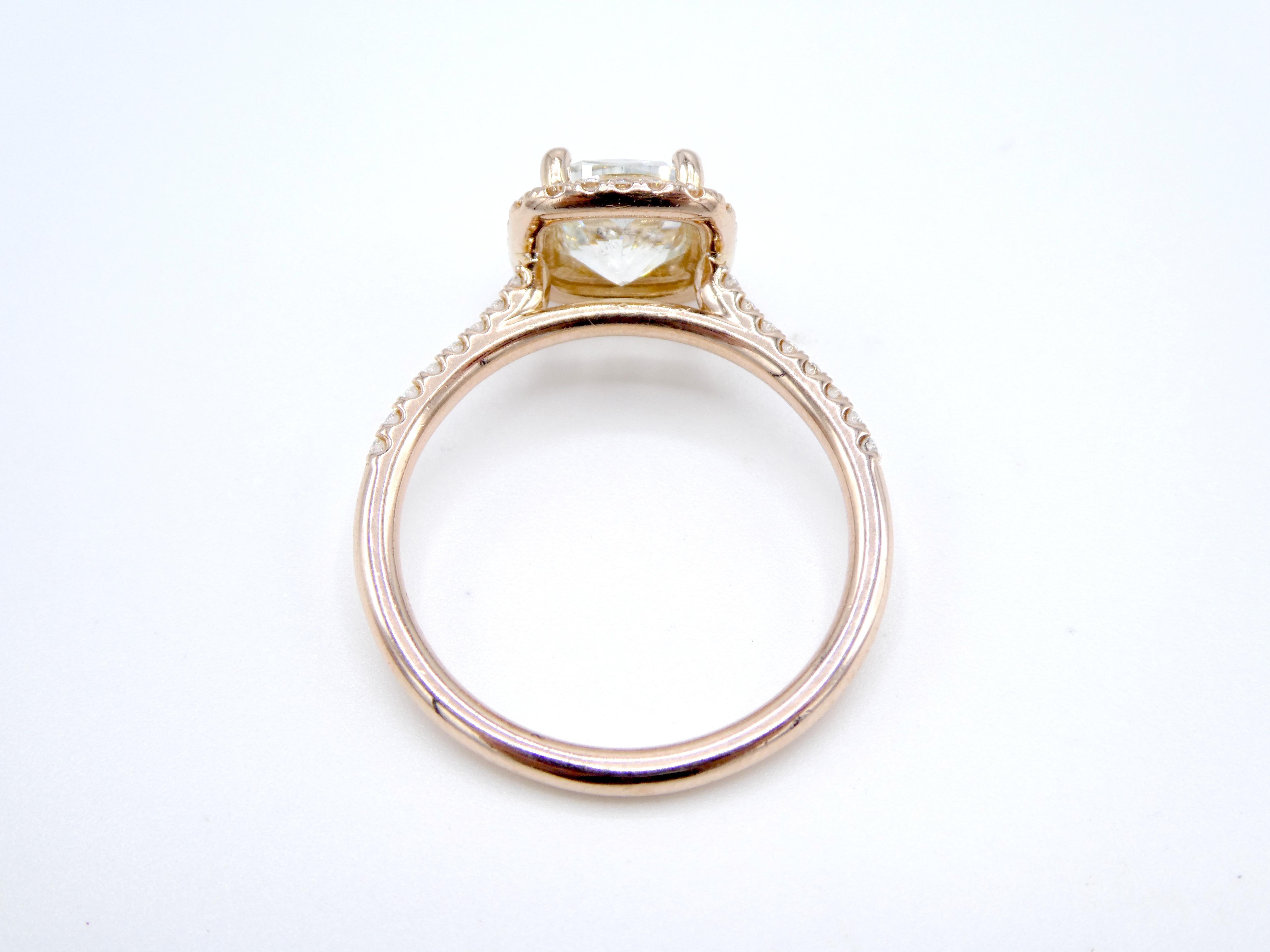 GIA Certified 1.85 Carat Cushion Cut Diamond 14k Rose Gold Halo Engagement Ring 2