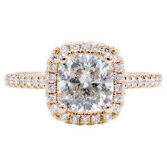 GIA Certified 1.85 Carat Cushion Cut Diamond 14k Rose Gold Halo Engagement Ring