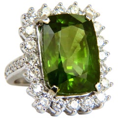Bague en or 18 carats avec diamants et péridot vert naturel certifié GIA de 18,58 carats